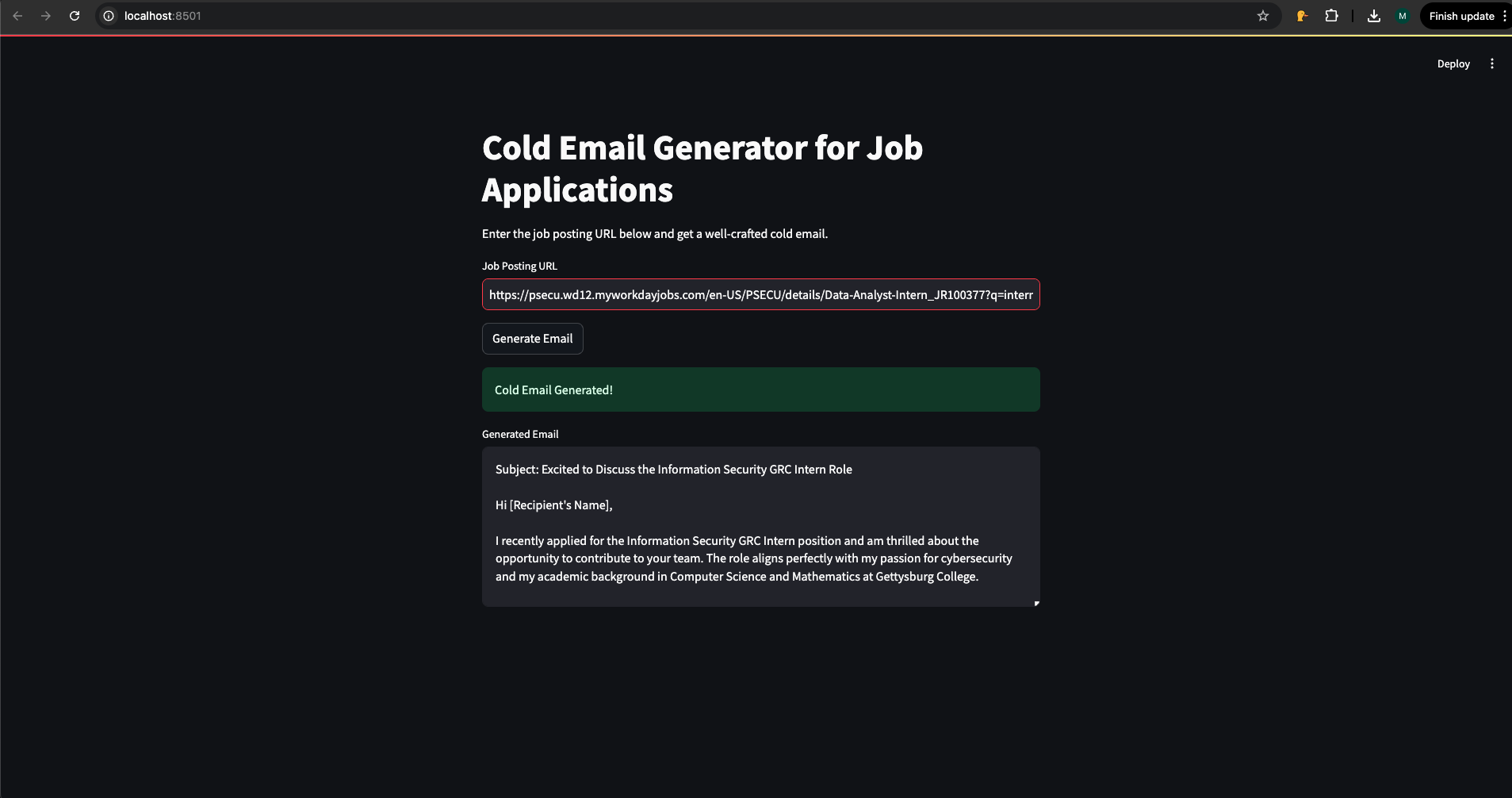 Cold Email Generator UI